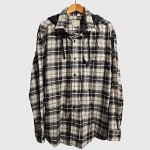 American Eagle Super Soft Boyfriend Top Women's XXL Flannel Plaid Hood Overshirt